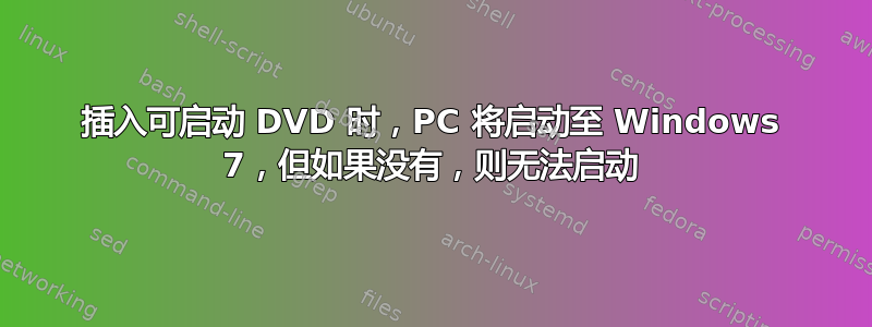 插入可启动 DVD 时，PC 将启动至 Windows 7，但如果没有，则无法启动