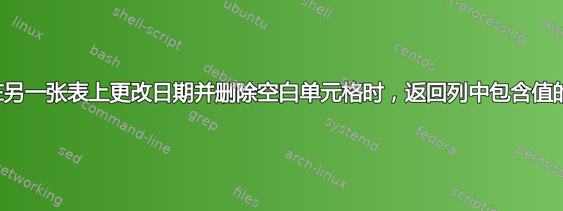 当我们在另一张表上更改日期并删除空白单元格时，返回列中包含值的单元格