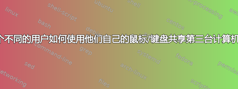 两个不同的用户如何使用他们自己的鼠标/键盘共享第三台计算机？