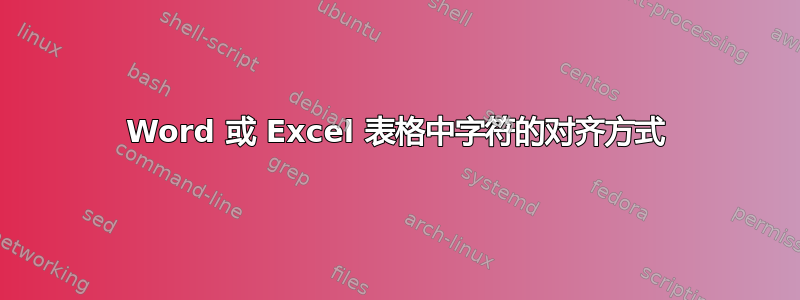 Word 或 Excel 表格中字符的对齐方式