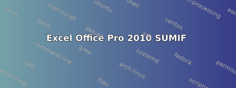 Excel Office Pro 2010 SUMIF