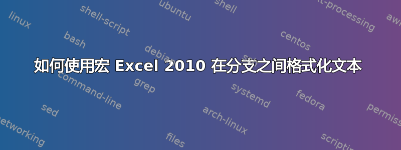 如何使用宏 Excel 2010 在分支之间格式化文本