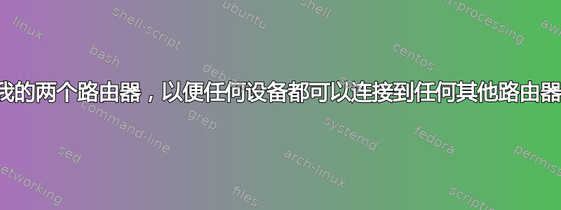 我该如何配置我的两个路由器，以便任何设备都可以连接到任何其他路由器上的服务器？