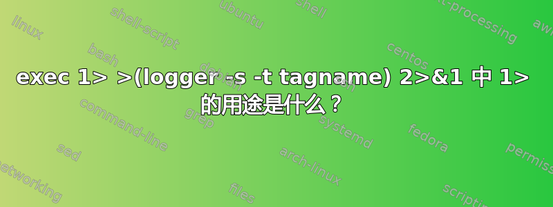 exec 1> >(logger -s -t tagname) 2>&1 中 1> 的用途是什么？