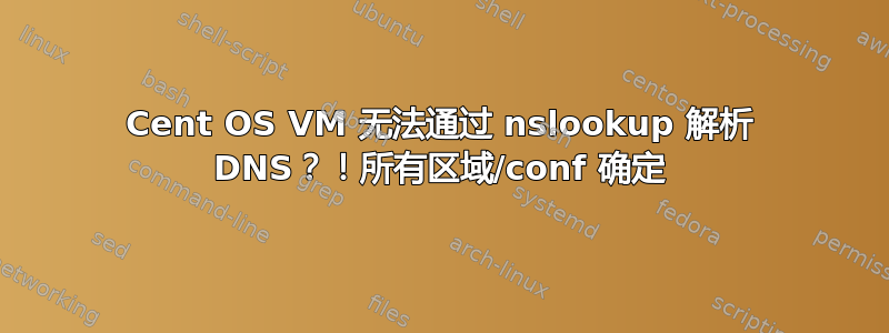 Cent OS VM 无法通过 nslookup 解析 DNS？！所有区域/conf 确定