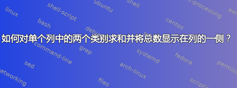 如何对单个列中的两个类别求和并将总数显示在列的一侧？