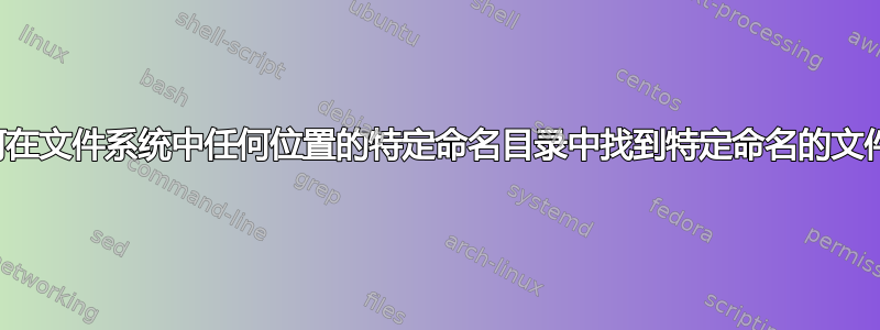 如何在文件系统中任何位置的特定命名目录中找到特定命名的文件？