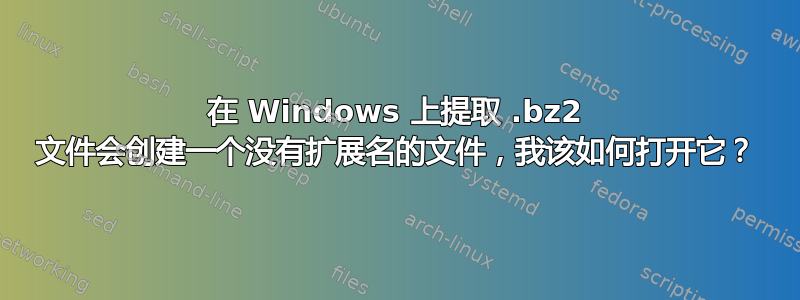 在 Windows 上提取 .bz2 文件会创建一个没有扩展名的文件，我该如何打开它？