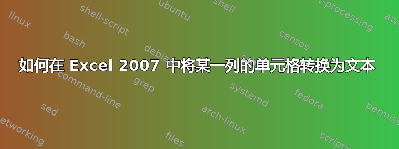 如何在 Excel 2007 中将某一列的单元格转换为文本