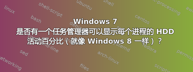 Windows 7 是否有一个任务管理器可以显示每个进程的 HDD 活动百分比（就像 Windows 8 一样）？