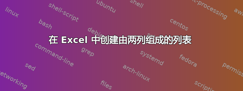 在 Excel 中创建由两列组成的列表