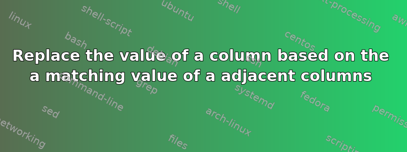 Replace the value of a column based on the a matching value of a adjacent columns