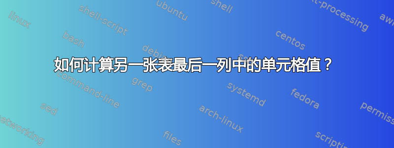 如何计算另一张表最后一列中的单元格值？