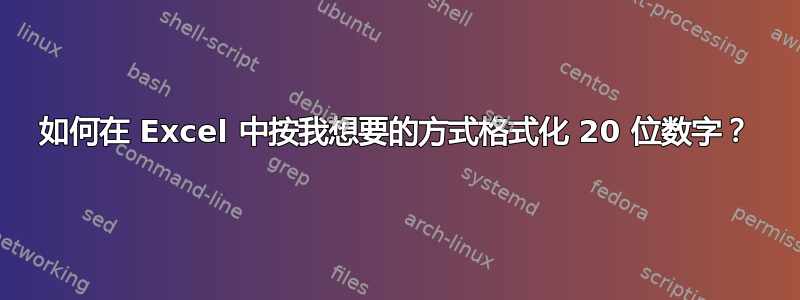 如何在 Excel 中按我想要的方式格式化 20 位数字？