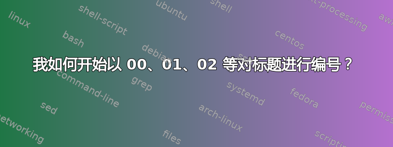 我如何开始以 00、01、02 等对标题进行编号？