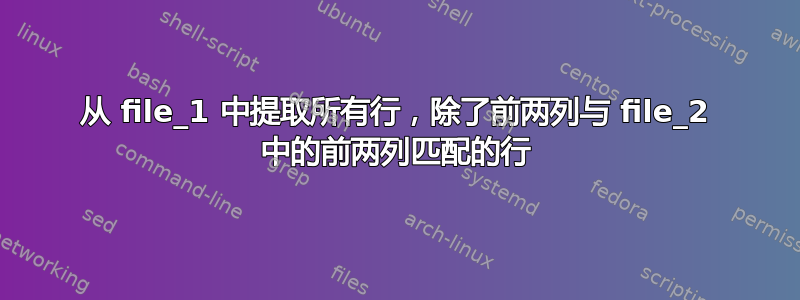 从 file_1 中提取所有行，除了前两列与 file_2 中的前两列匹配的行