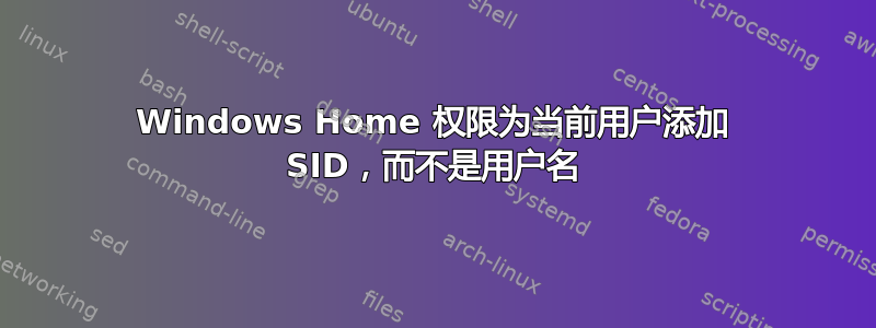 Windows Home 权限为当前用户添加 SID，而不是用户名