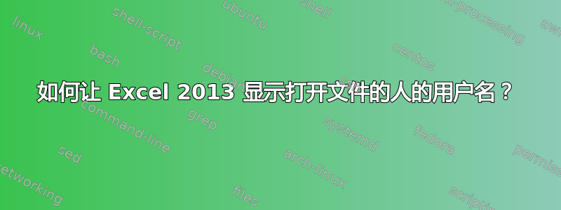 如何让 Excel 2013 显示打开文件的人的用户名？