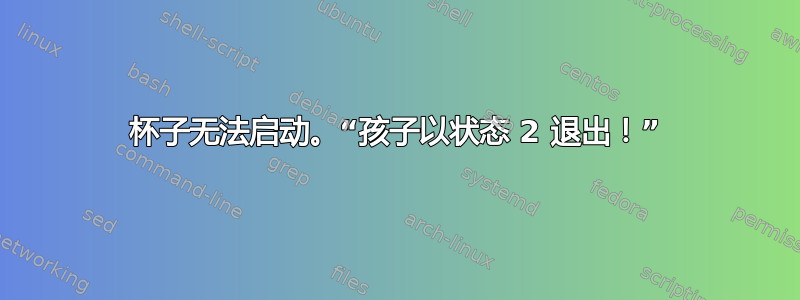 杯子无法启动。“孩子以状态 2 退出！”