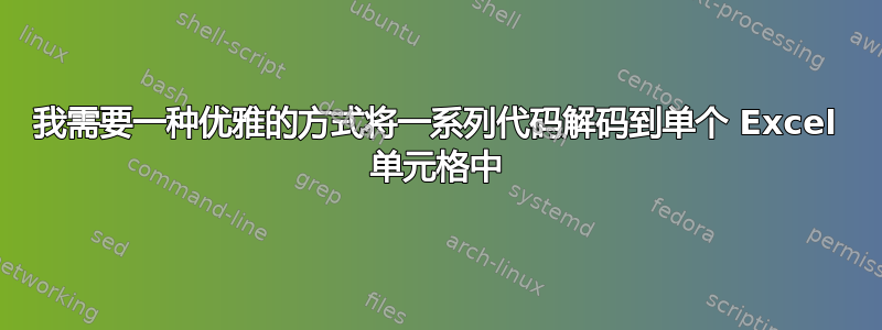 我需要一种优雅的方式将一系列代码解码到单个 Excel 单元格中