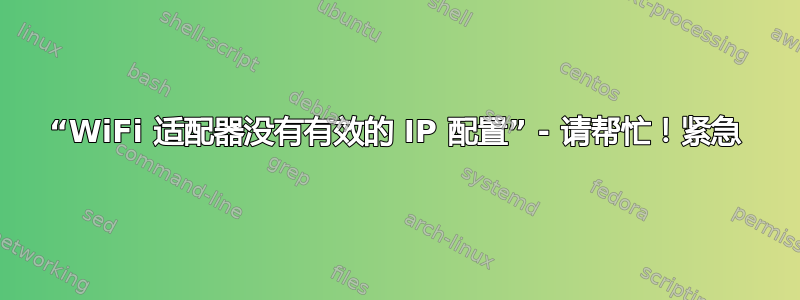 “WiFi 适配器没有有效的 IP 配置” - 请帮忙！紧急