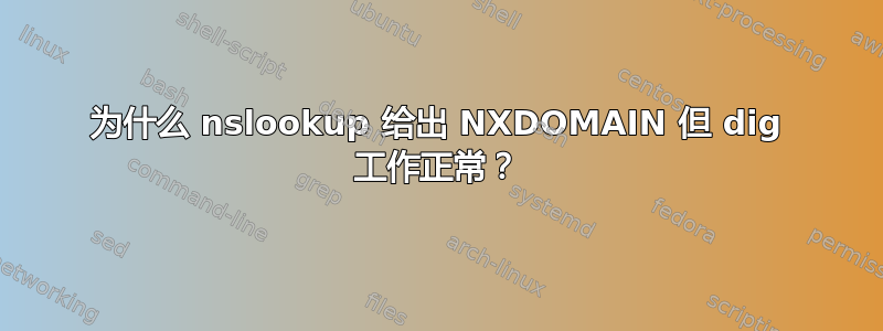 为什么 nslookup 给出 NXDOMAIN 但 dig 工作正常？