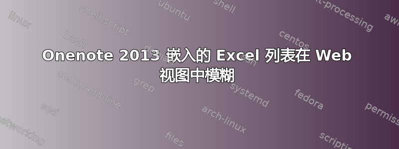 Onenote 2013 嵌入的 Excel 列表在 Web 视图中模糊