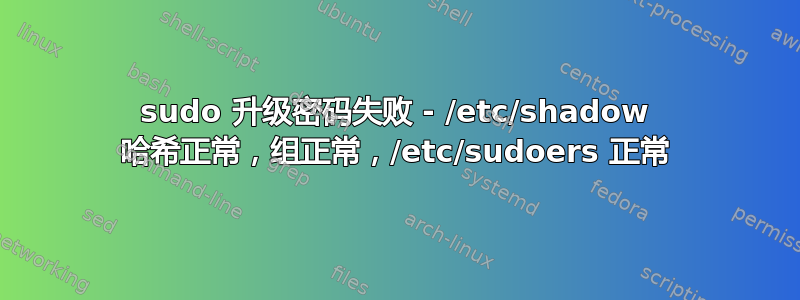 sudo 升级密码失败 - /etc/shadow 哈希正常，组正常，/etc/sudoers 正常