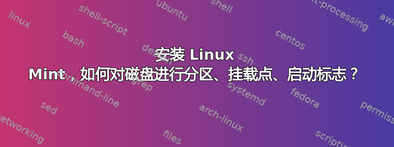 安装 Linux Mint，如何对磁盘进行分区、挂载点、启动标志？