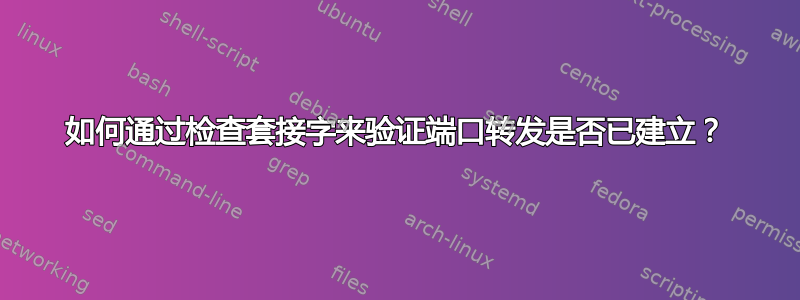 如何通过检查套接字来验证端口转发是否已建立？