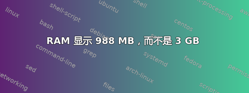 RAM 显示 988 MB，而不是 3 GB