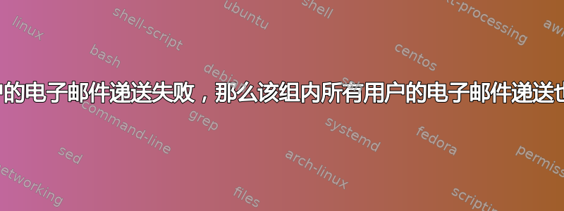 如果单个用户的电子邮件递送失败，那么该组内所有用户的电子邮件递送也会失败吗？