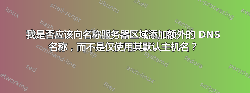 我是否应该向名称服务器区域添加额外的 DNS 名称，而不是仅使用其默认主机名？