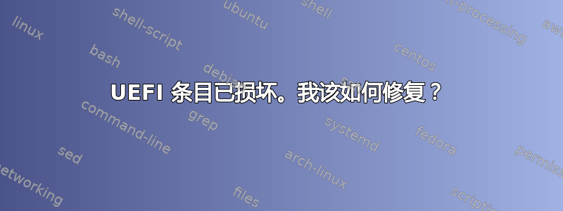 UEFI 条目已损坏。我该如何修复？