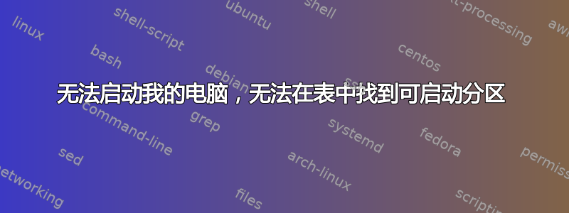 无法启动我的电脑，无法在表中找到可启动分区