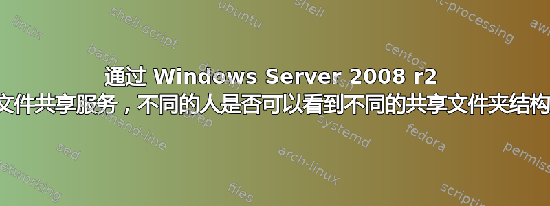 通过 Windows Server 2008 r2 的文件共享服务，不同的人是否可以看到不同的共享文件夹结构？