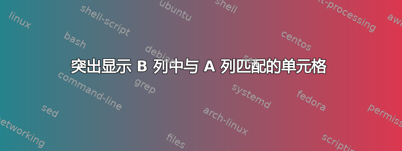 突出显示 B 列中与 A 列匹配的单元格