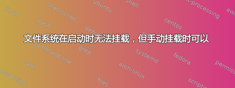 文件系统在启动时无法挂载，但手动挂载时可以