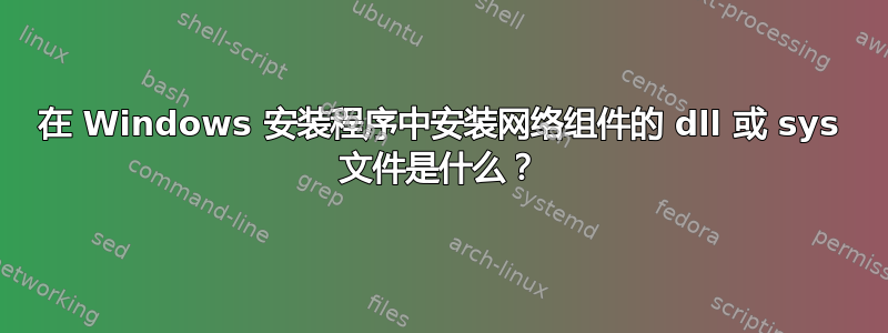 在 Windows 安装程序中安装网络组件的 dll 或 sys 文件是什么？