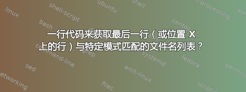 一行代码来获取最后一行（或位置 X 上的行）与特定模式匹配的文件名列表？