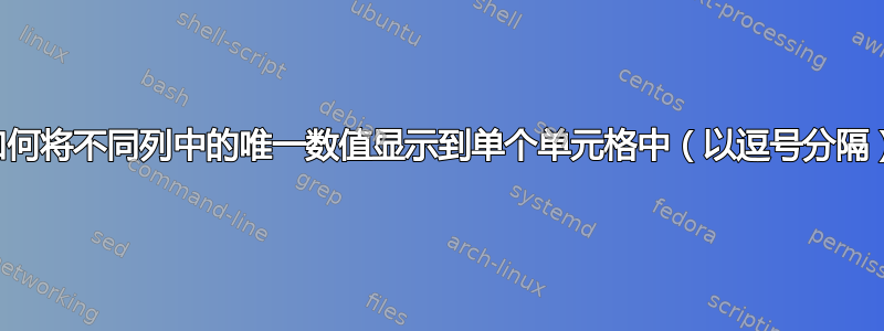 如何将不同列中的唯一数值显示到单个单元格中（以逗号分隔）