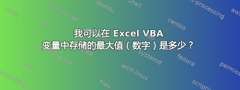 我可以在 Excel VBA 变量中存储的最大值（数字）是多少？