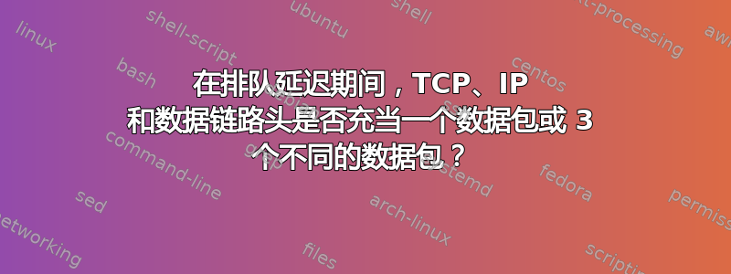 在排队延迟期间，TCP、IP 和数据链路头是否充当一个数据包或 3 个不同的数据包？