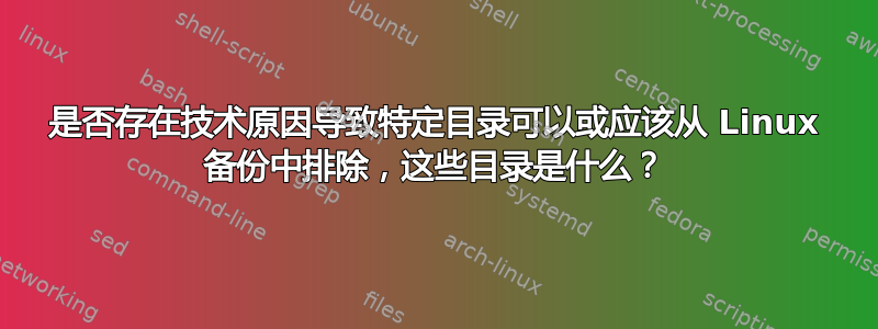 是否存在技术原因导致特定目录可以或应该从 Linux 备份中排除，这些目录是什么？