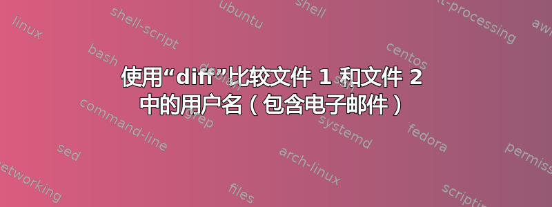 使用“diff”比较文件 1 和文件 2 中的用户名（包含电子邮件）