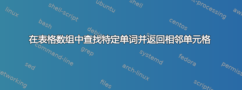 在表格数组中查找特定单词并返回相邻单元格