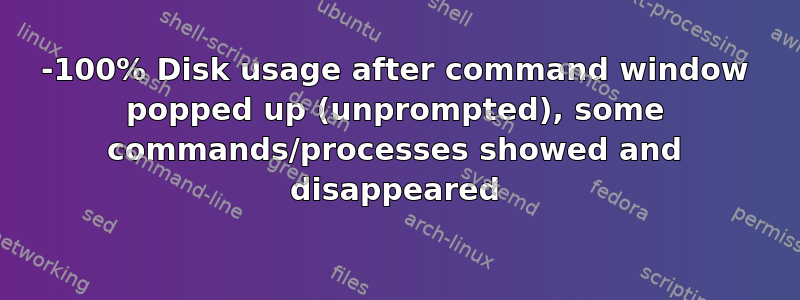 90-100% Disk usage after command window popped up (unprompted), some commands/processes showed and disappeared