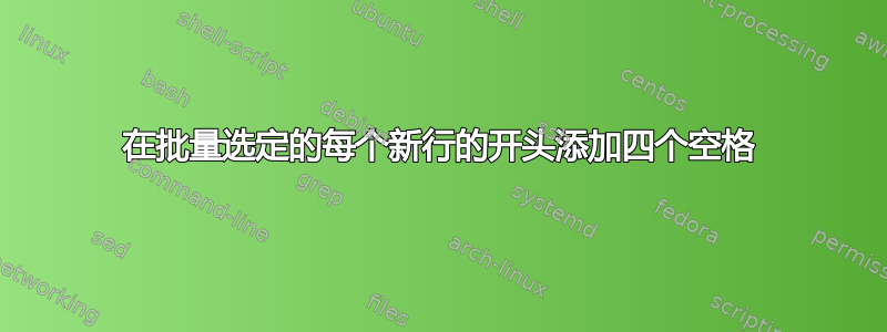 在批量选定的每个新行的开头添加四个空格