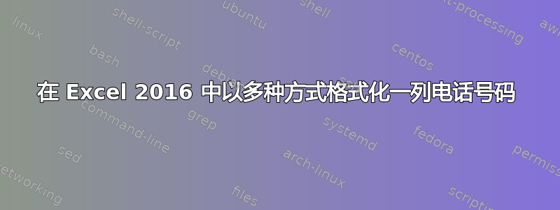 在 Excel 2016 中以多种方式格式化一列电话号码