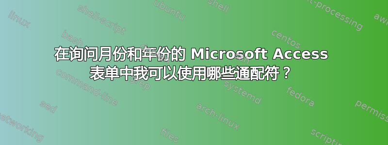 在询问月份和年份的 Microsoft Access 表单中我可以使用哪些通配符？